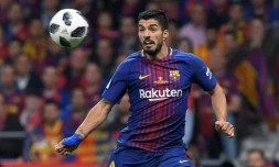 L'attaquant uruguayen de Barcelone Luis Suarez auteur d'un doublé contre Séville à Madrid lors de la Coupe du Roi le 21 avril 2018