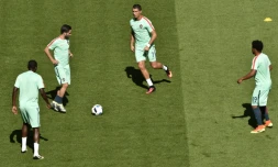 Les Portugais à l'échauffement avant le match de l'Euro contre la Hongrie, le 22 juin 2016 à Lyon