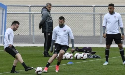 Les joueurs lyonnais à l'entraînement au Parc OL, le 10 mai 2017, à la veille d'affronter l'Ajax Amsterdam
