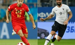 Eden Hazard et Olivier Giroud, coéquipiers à Chelsea, s'affrontent lors de la demi-finale de la Coupe du Monde, le 10 juillet 2018 à Saint-Pétersbourg