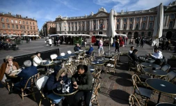 Des terrasses de cafés place du Capitale, le 25 février 2022 à Toulouse