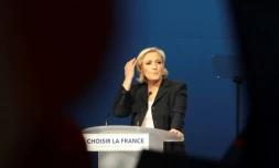 Marine Le Pen lors de son dernier grand meeting de campagne, au Parc des Expositions de Villepinte, le 1er mai 2017
