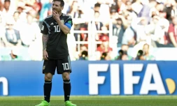 Lionel Messi dépité après avoir manqué un penalty contre l'Islande, le 16 juin 2018 au stade Spartak de Moscou