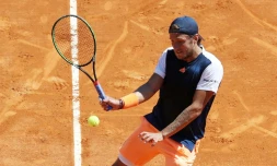 Le Français Lucas Pouille face à l'Espagnol Albert Ramos en demi-finales du Masters 1000 de Monte-Carlo, le 22 avril 2017   