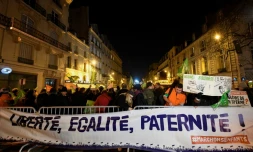 Manifestation contre l'ouverture de la procréation médicalement assistée (PMA) à toutes les femmes, devant le Sénat, le 21 janvier 2020 à Paris