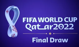 Le logo de la Coupe du monde 2022 au Qatar, le 1er avril 2022 Ă Doha, oĂč aura lieu le tirage au sort du Mondial (21 novembre - 18 dĂ©cembre)