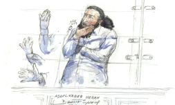 Abdelkader Merah dessiné lors de sa comparution devant la cour d'assises de Paris, le 3 octobre 2017