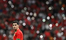 L'attaquant du Maroc Brahim Diaz lors du match des 8es de finale de la Coupe d'Afrique des nations contre la Tanzanie le 4 janvier 2024 à RAbat
