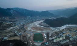 Une vue aérienne du village de Seohwa-Myeon à la frontière entre les deux Corée, le 17 janvier 2018
