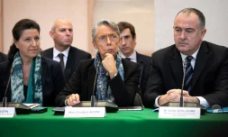 Les ministres Agnès Buzyn (G), Elisabeth Borne et Didier Guillaume le 11 octobre 2019 à Rouen