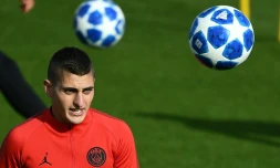Le milieu de terrain du Paris SG Marco Verratti à l'entraînement le 23 octobre 2018 au Camp des Loges