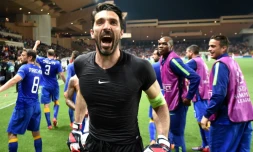 La Juve de Gianluigi Buffon jubile, le 22 avril 2015 à Monaco après la qualification pour les demi-finales de la Ligue des champions