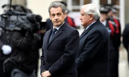Nicolas Sarkozy, lors de l'hommage au policier tué Xavier Jugelé, le 25 avril 2017 à Paris