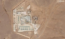 Image satellite diffusée le 29 janvier 2024 par Planet Labs PBC et prise le 12 octobre 2023 de la base "Tour 22", accueillant dds troupes américaines dans le cadre de la coalition internationale antijihadistes prÚs de la frontiÚre jordanienne avec l'Irak et la Syrie