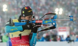 Martin Fourcade au tir lors du 12,5 km poursuite de Nove Mesto, le 17 décembre 2016