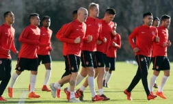 Les Monégasques préparent la réception du RB Leipzig, en Ligue des champions, au centre d'entraînement de La Turbie, le 20 novembre 2017