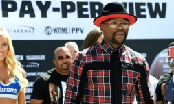 Le boxeur américain Floyd Mayweather Jr. lors de son arrivée à l'hôtel Toshiba Plaza de Las Vegas, le 22 août 2017