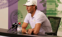 L'Espagnol Rafael Nadal annonce son forfait pour la demi-finale de Wimbledon, le 7 juillet 2022 Ă Londres
