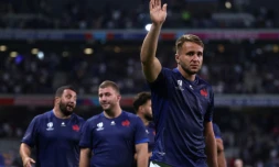 Anthony Jelonch aprÚs la victoire de l'équipe de France le 14 septembre 2023 face à l'Uruguay. Titulaire et capitaine, le troisiÚme ligne n'avait plus joué depuis sa grave blessure à un genou fin février face à l'Ecosse
