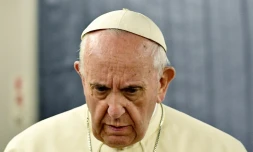Le pape François lors d'une conférence de presse à bord de l'avion papal, le 22 janvier 2018