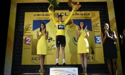 Christopher Froome toujours en jaune au Puy-en-Velay, terme de la 15e étape du Tour de France, le 16 juillet 2017