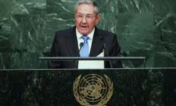 Le président cubain Raul Castro à la tribune de l'ONU à New York, le 28 septembre 2015