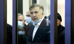 L'ex-président et leader de l'opposition géorgienne Mikheil Saakachvili le 29 novembre 2021 devant le tribunal à Tbilissi