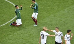 La joie des Mexicains à l'issue de leur match remporté face aux Allemands, le 17 juin 2018 à Moscou