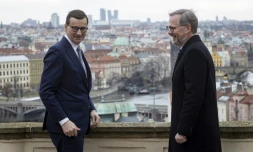 Le Premier ministre tchÚque Petr Fiala (à droite) et son homologue polonais Mateusz Morawiecki le 3 février 2022 à Prague