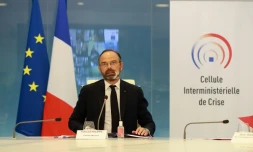 Le Premier ministre Edouard Philippe lors d'une visioconférence avec les préfets, le 29 avril 2020 à Paris