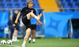 Le milieu de terrain croate Luka Modric à l'entraînement à Rostov sur le Don le 25 juin 2018 lors du Mondial 