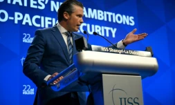 Le ministre américain de la Défense Pete Hegseth s'adresse au forum Dialogue Shangri-La sur la défense et la sécurité, le 31 mai 2025 à Singapour