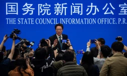 Zhang Xiaoming, haut responsable du Bureau des affaires de Hong Kong et Macao du gouvernement chinois lors d'une conférence de presse à Pékin le 12 mars 2021
