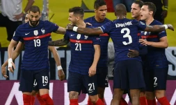 La joie des Français après un but contre son camp du défenseur allemand Mats Hummels, lors de leur match (groupe F) de l&rsquo;Euro 2020, le 15 juin 2021 à Munich