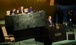 Le président russe Vladimir Poutine à la tribune de l'ONU à New York, le 28 septembre 2015 