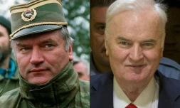 Ratko Mladic, à Sarajevo le 15 février 1994 (G) et lors de sa comparution devant le Tribunal pénal international pour l'ex-Yougoslavie (TPIY) le 22 novembre 2017 (D)