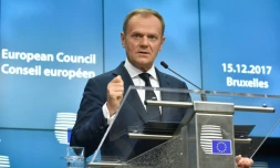 Le président du Conseil européen Donald Tusk lors d'une conférence de presse à Bruxelles, le 15 décembre 2017