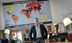 Le secrétaire général de RSF, Christophe Deloire, dans les locaux de l'ONG à Paris le 9 octobre 2020