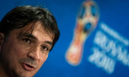 Le sélectionneur croate Zlatko Dalic en conférence de presse le 12 juillet 2018 à Moscou