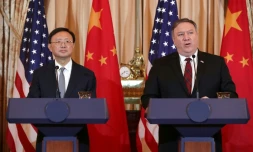 Yang Jiechi et Mike Pompeo lors d'une précédente rencontre, en novembre 2018 à Washington