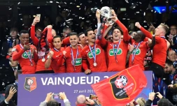 Les joueurs du Stade Rennais vainqueurs de la Coupe de France contre le PSG, le 27 avril 2019 au Stade de France à Saint-Denis