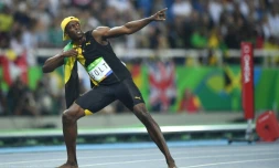 Usain Bolt médaillé d'or olympique sur 100 m à Rio, le 14 août 2016