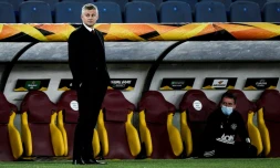 L'entraßneur norvégien de Manchester United, Ole Gunnar Solskjaer, lors de la demi-finale retour de la Ligue Europa contre l'AS Rome, à Rome, le 6 mai 2021