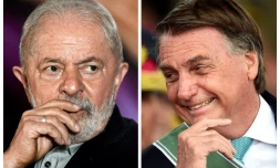 Combo de photos, créé le 4 mai 2022, de l'ex-président brésilien Luiz Inacio Lula da Silva (g) à Brasilia le 28 avril 2022, et de l'actuel président brésilien Jair Bolsonaro à Brasilia le 19 avril 2022