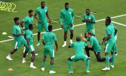 Les Sénégalais à l'échauffement avant le match contre contre la Colombie au Mondial, le 28 juin 2018 à Samara