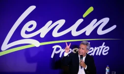Le candidat socialiste du parti au pouvoir, Lenin Moreno, en tête de l'élection présidentielle en Equateur, le 19 favrier 2017 à Quito