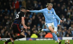 L'attaquant vedette de Manchester City Erling Haaland marque contre Copenhague, en huitièmes retour de la Ligue des champions, le 6 mars 2024 à Manchester 