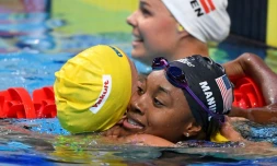 L'Américaine Simone Manuel, victorieuse du 100 m nage libre lors des Mondiaux, le 28 juillet 2017 à Budapest