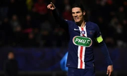 L'attaquant du PSG Edinson Cavani buteur contre Linas-Montlhéry en Coupe de France au stade de Bondoufle, le 5 janvier 2020   