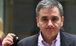 Le ministre des finances grec Euclid Tsakalotosà Bruxelles le 22 janvier 2018